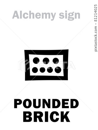 Alchemy Alphabet: Pounded BRICK (Later cibratus, Farina laterum), powdered brick. Chemical matter, Alchemical sign, Medieval symbol. 81214025