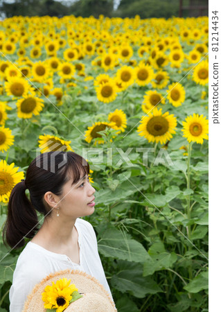 Female portrait in a sunflower field Female portrait in a sunflower field 81214434