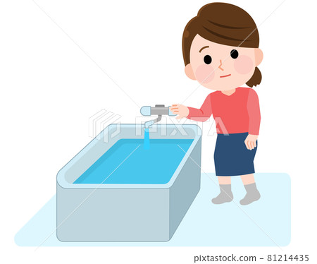 Disaster countermeasures Illustration of a woman who collects bath water in a bathtub Disaster countermeasures Illustration of a woman who collects bath water in a bathtub 81214435