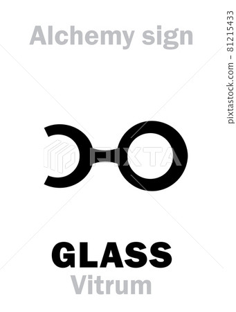 Alchemy Alphabet: GLASS (Vitrum), greek: hyalus (hualos), speculum (Latin "mirror"). Alchemical sign, Medieval symbol. Alchemy Alphabet: GLASS (Vitrum), greek: hyalus (hualos), speculum (Latin "mirror"). Alchemical sign, Medieval symbol. 81215433