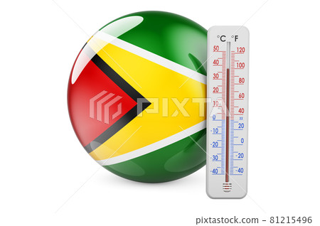 Guyanese flag with thermometer. 3D rendering Guyanese flag with thermometer. 3D rendering 81215496