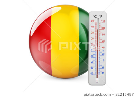 Guinean flag with thermometer. 3D rendering Guinean flag with thermometer. 3D rendering 81215497