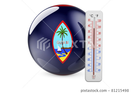 Guamanian flag with thermometer. 3D rendering Guamanian flag with thermometer. 3D rendering 81215498