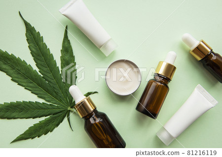CBD oil, hemp tincture, cannabis cosmetic product for skin care. 81216119