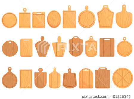 Wooden pizza board icons set cartoon vector. Wood shield 81216545