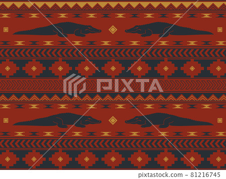 South American folk-style shapes and crocodile patterns South American folk-style shapes and crocodile patterns 81216745