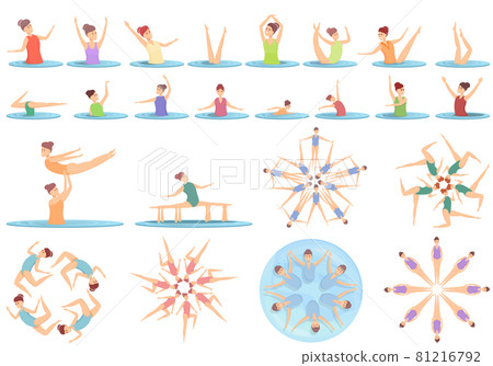 Synchronized swimming icons set cartoon vector. Swim sport 81216792
