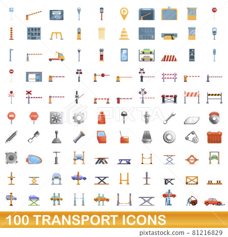 100 transport icons set, cartoon style 100 transport icons set, cartoon style 81216829