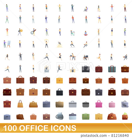 100 office icons set, cartoon style 81216840