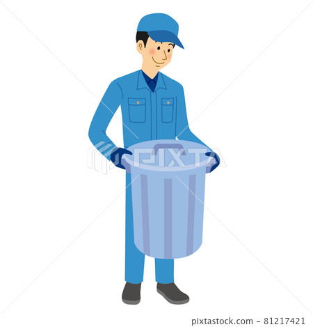 Cleaning man with a trash can 81217421