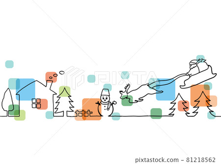 Santa Claus and town landscape line drawing illustration 81218562