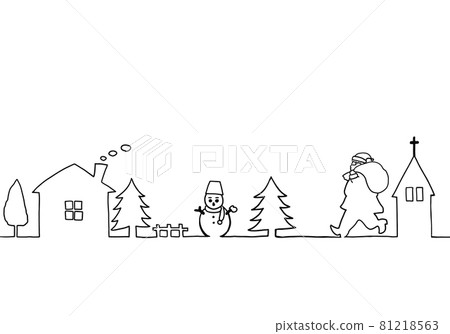 Santa Claus and town landscape line drawing illustration 81218563