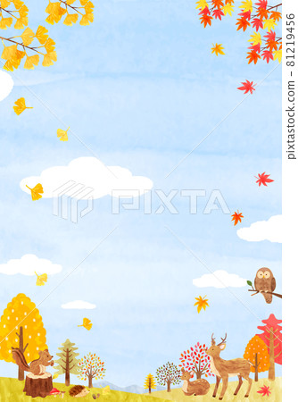 Background material for cute animals in the autumn forest Hand-painted watercolor illustration (vertical) 02 81219456