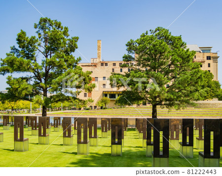 Sunny view of the Oklahoma City Memorial chairs Sunny view of the Oklahoma City Memorial chairs 81222443