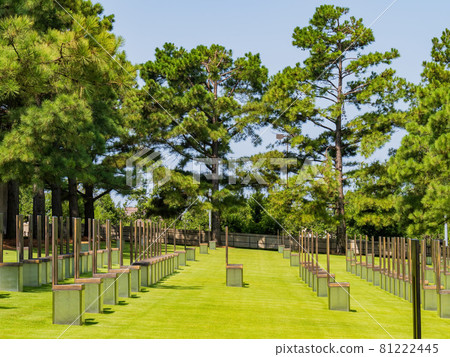 Sunny view of the Oklahoma City Memorial chairs Sunny view of the Oklahoma City Memorial chairs 81222445