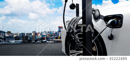 EV charging station for electric car in concept of green energy and eco power 81222889