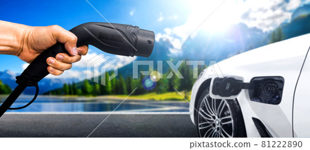 EV charging station for electric car in concept of green energy and eco power 81222890