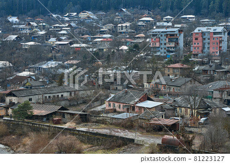 Small village in the mountains. Settlement in an ecologically clean place with clean air 81223127