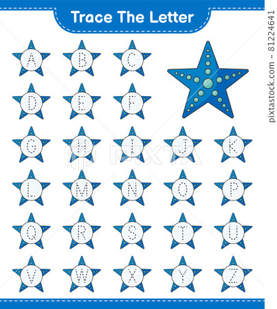 Trace the letter. Tracing letter with Starfish. Educational children game, printable worksheet, vector illustration 81224641