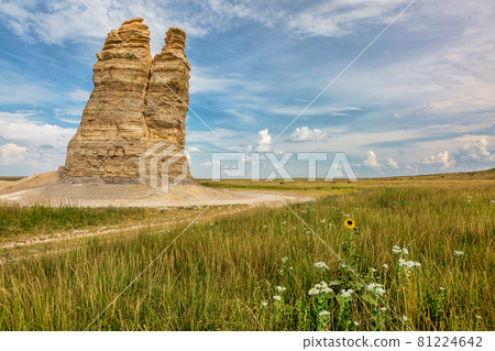 Castle Rock in Kansas prairie 81224642