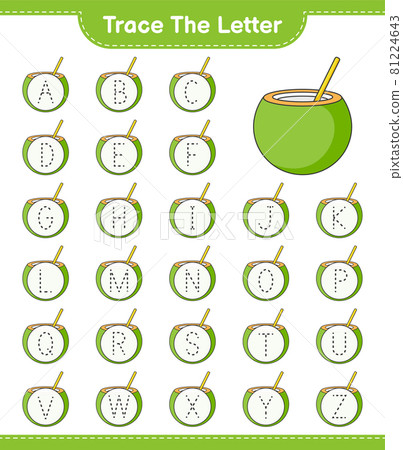 Trace the letter. Tracing letter with Coconut. Educational children game, printable worksheet, vector illustration 81224643
