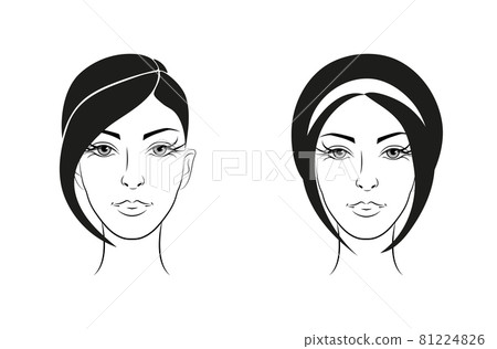 Head of a beautiful girl with hairstyles. Vector monochrome drawing. Hairdresser, beauty salon. For logos and advertisements. Black and white vector portrait of a beautiful lady. Head of a beautiful girl with hairstyles. Vector monochrome drawing. Hairdresser, beauty salon. For logos and advertisements. Black and white vector portrait of a beautiful lady. 81224826