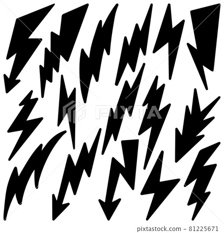 set of hand drawn vector doodle electric lightning bolt symbol sketch illustrations. vector illustration. 81225671