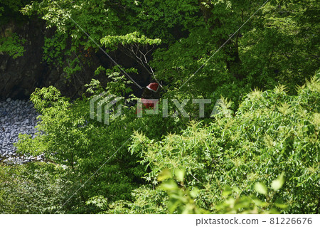 Buddhist stones seen from the Kurobe Gorge and trolley trains in summer Buddhist stones seen from the Kurobe Gorge and trolley trains in summer 81226676