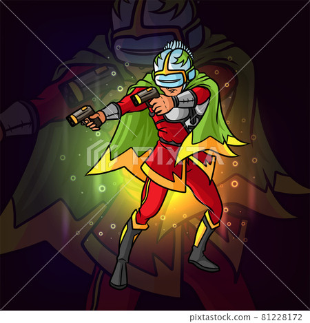 The cyborg of superhero holds the gun esport logo design 81228172