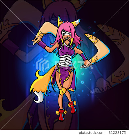 The young women holding boomerang and using the cat costume esport logo design 81228175