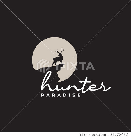 logo of Deer look back over the abyss with full moon background design logo of Deer look back over the abyss with full moon background design 81228482