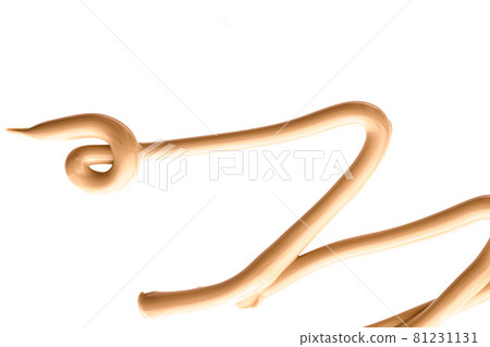 Beige beauty cosmetic texture isolated on white background, smudged makeup emulsion cream smear or foundation smudge, crushed cosmetics product and paint strokes 81231131