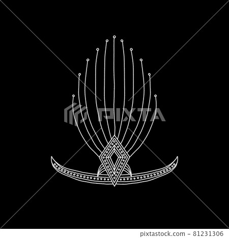 Tiara of diamonds and pearls with decorations like peacock feathers Hand-drawn line drawing illustration (white) _021 Tiara of diamonds and pearls with decorations like peacock feathers Hand-drawn line drawing illustration (white) _021 81231306