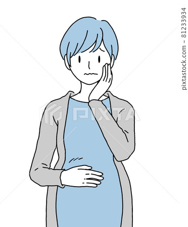 Illustration of a pregnant woman who is worried about putting her hand on her stomach Illustration of a pregnant woman who is worried about putting her hand on her stomach 81233934