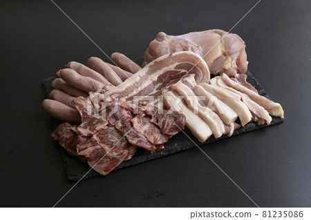 Yakiniku meat, assorted yakiniku, yakiniku set, barbecue set, several types of barbecue, 5 types, many types 81235086