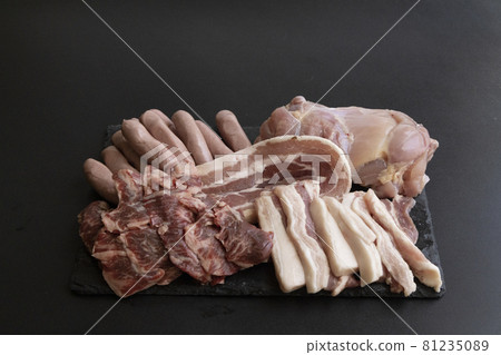 Yakiniku meat, assorted yakiniku, yakiniku set, barbecue set, several types of barbecue, 5 types, many types 81235089