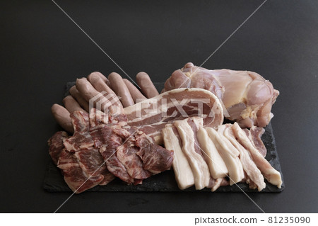 Yakiniku meat, assorted yakiniku, yakiniku set, barbecue set, several types of barbecue, 5 types, many types 81235090
