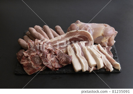 Yakiniku meat, assorted yakiniku, yakiniku set, barbecue set, several types of barbecue, 5 types, many types 81235091