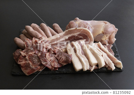 Yakiniku meat, assorted yakiniku, yakiniku set, barbecue set, several types of barbecue, 5 types, many types 81235092