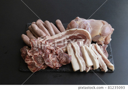 Yakiniku meat, assorted yakiniku, yakiniku set, barbecue set, several types of barbecue, 5 types, many types 81235093