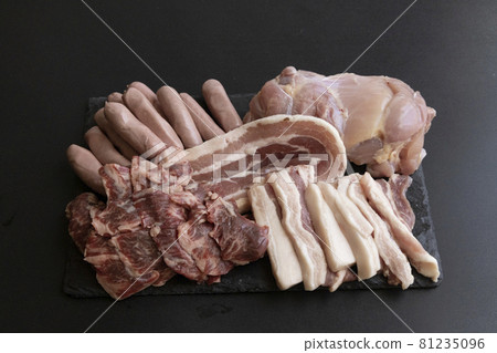 Yakiniku meat, assorted yakiniku, yakiniku set, barbecue set, several types of barbecue, 5 types, many types 81235096