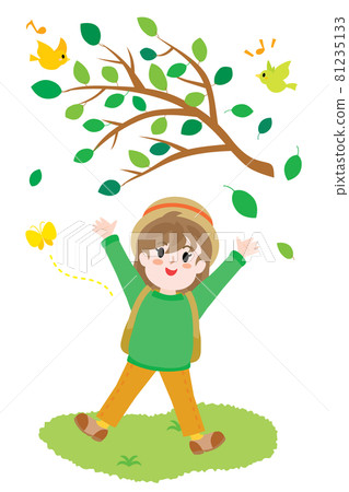 一個女孩徒步旅行的插圖 81235133