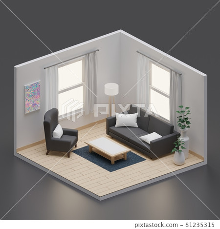 Isometric living room open inside interior architecture 3d rendering Isometric living room open inside interior architecture 3d rendering 81235315