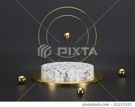 Marble pedestals or podiums with golden frames and decor 3d rendering Marble pedestals or podiums with golden frames and decor 3d rendering 81235322