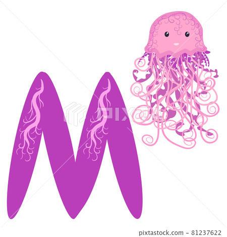 Medusa and the letter M. Funny alphabet for children with animals, for preschoolers learning letters Medusa and the letter M. Funny alphabet for children with animals, for preschoolers learning letters 81237622