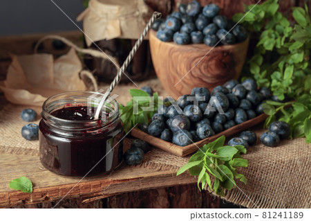 Blueberry jam with fresh berries. Blueberry jam with fresh berries. 81241189