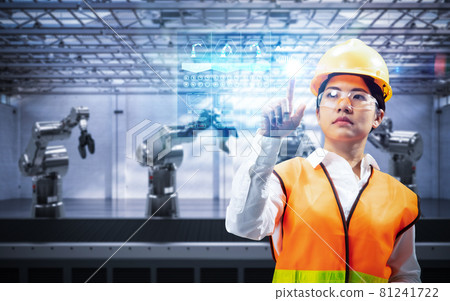 Engineer work with 3d rendering robotic arms Engineer work with 3d rendering robotic arms 81241722