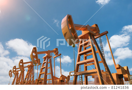 Crude oil pump or oil rig with blue sky 81241836