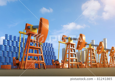 Petroleum industry concept with crude oil pump and oil refinery Petroleum industry concept with crude oil pump and oil refinery 81241865