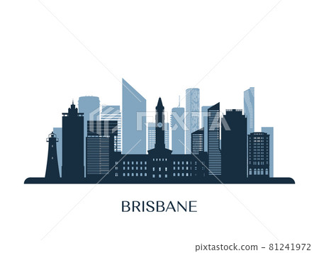 Brisbane skyline, monochrome silhouette.  81241972